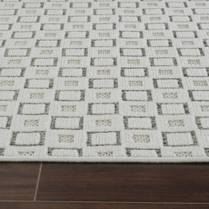 HomeRoots 4' Cream and Beige Geometric Distressed Area Rug - Durable, Stain-Resistant, Indoor/Outdoor Style 5' X 7' 558768
