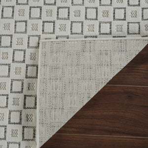 HomeRoots 4' Cream and Beige Geometric Distressed Area Rug - Durable, Stain-Resistant, Indoor/Outdoor Style 5' X 7' 558768