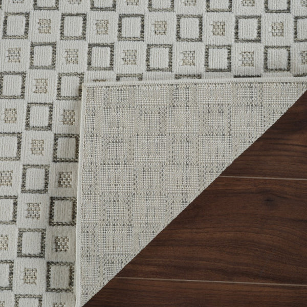 HomeRoots 4' Cream and Beige Geometric Distressed Area Rug - Durable, Stain-Resistant, Indoor/Outdoor Style 5' X 7' 558768