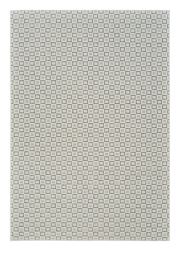 HomeRoots 4' Cream and Beige Geometric Distressed Area Rug - Durable, Stain-Resistant, Indoor/Outdoor Style 5' X 7' 558768
