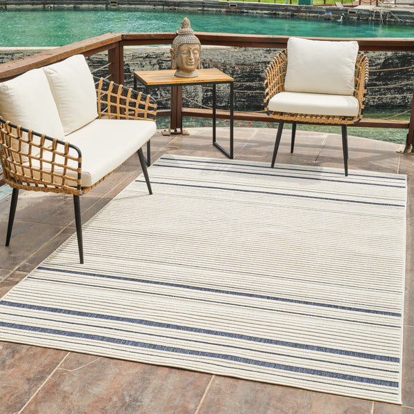 Homeroots 4' X 6' Blue And Cream Striped Distressed Indoor Outdoor Area Rug  Polypropylene 558781