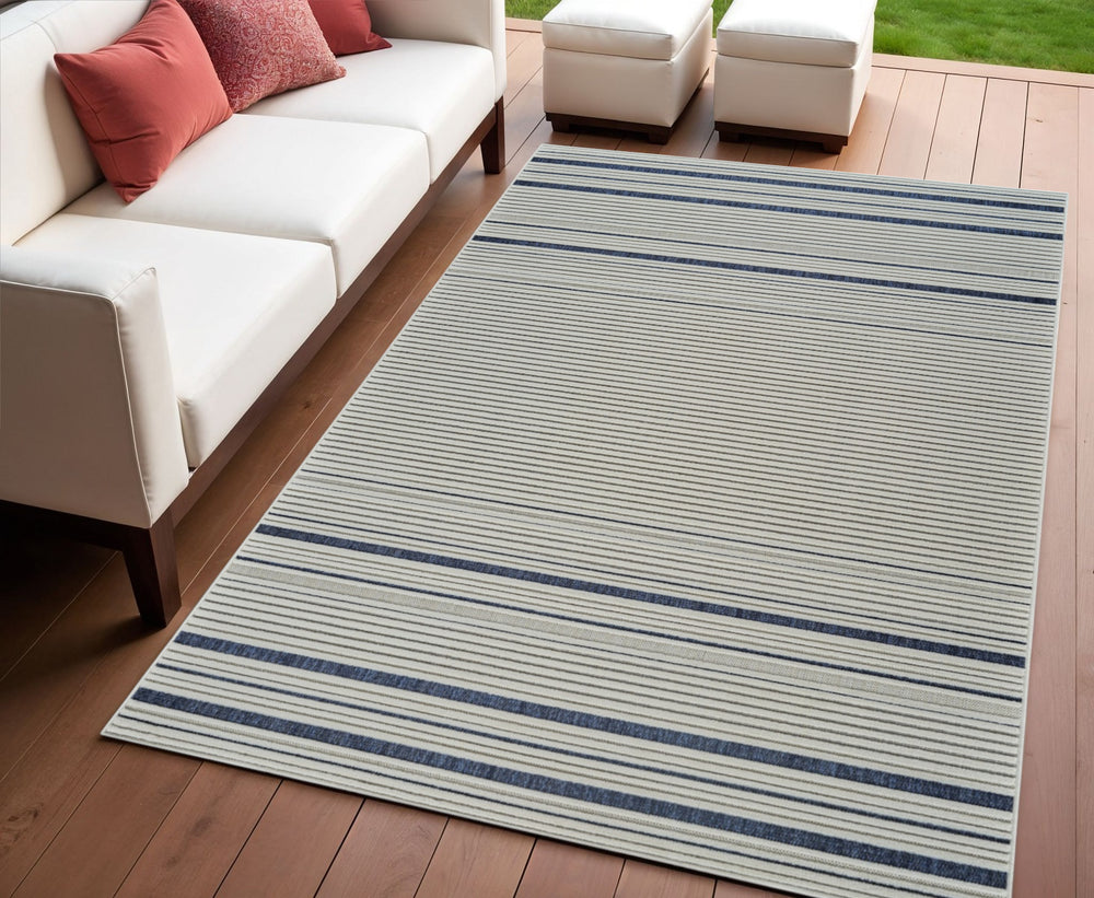 Homeroots 4' X 6' Blue And Cream Striped Distressed Indoor Outdoor Area Rug  Polypropylene 558781