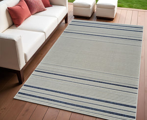 Homeroots 4' X 6' Blue And Cream Striped Distressed Indoor Outdoor Area Rug  Polypropylene 558781