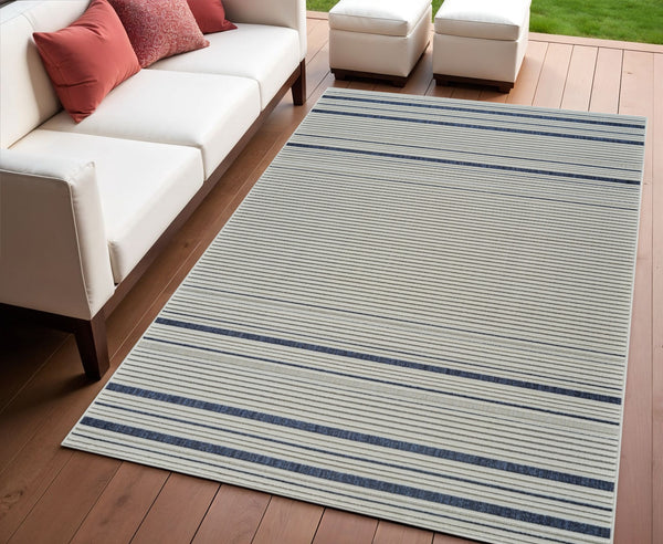 Homeroots 4' X 6' Blue And Cream Striped Distressed Indoor Outdoor Area Rug  Polypropylene 558781