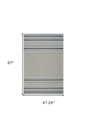 Homeroots 4' X 6' Blue And Cream Striped Distressed Indoor Outdoor Area Rug  Polypropylene 558781