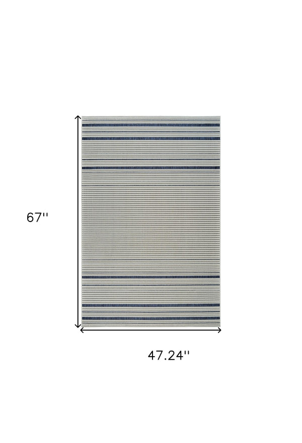 Homeroots 4' X 6' Blue And Cream Striped Distressed Indoor Outdoor Area Rug  Polypropylene 558781