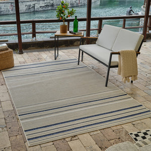HomeRoots 4' Blue and Cream Striped Distressed Area Rug – Indoor Outdoor Versatile Charm for Any Space 4' X 6' 558781