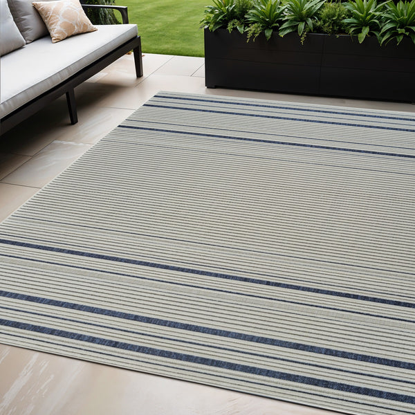 Homeroots 5' X 7' Blue And Cream Striped Distressed Indoor Outdoor Area Rug  Polypropylene 558782