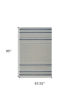 Homeroots 5' X 7' Blue And Cream Striped Distressed Indoor Outdoor Area Rug  Polypropylene 558782