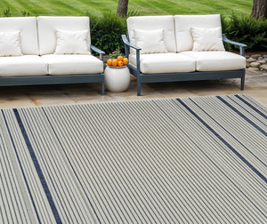 Homeroots 6' X 9' Blue And Cream Striped Distressed Indoor Outdoor Area Rug  Polypropylene 558783