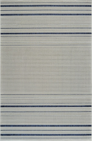 HomeRoots 4' Blue and Cream Striped Distressed Area Rug – Indoor Outdoor Versatile Charm for Any Space 6' X 9' 558783