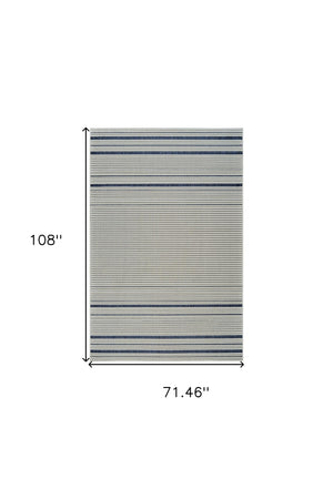 Homeroots 6' X 9' Blue And Cream Striped Distressed Indoor Outdoor Area Rug  Polypropylene 558783