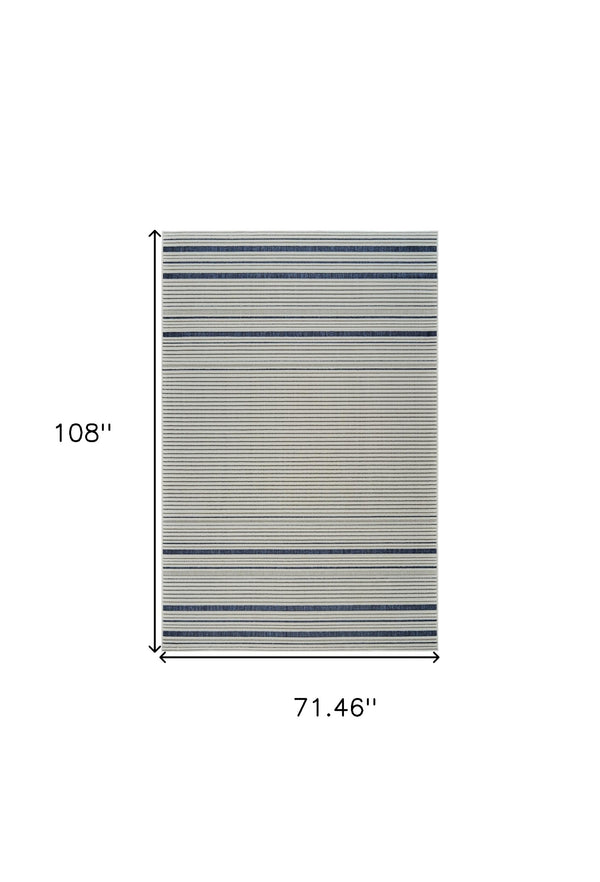 Homeroots 6' X 9' Blue And Cream Striped Distressed Indoor Outdoor Area Rug  Polypropylene 558783