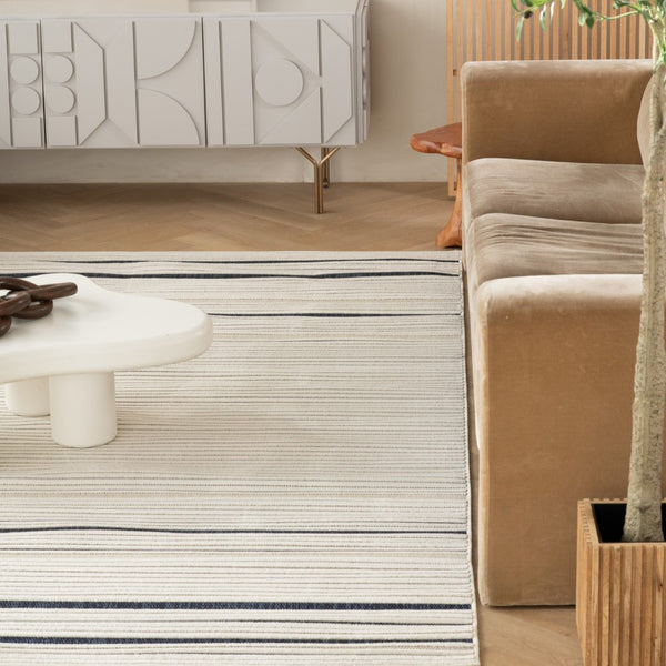 HomeRoots 4' Blue and Cream Striped Distressed Area Rug – Indoor Outdoor Versatile Charm for Any Space 8' X 10' 558784