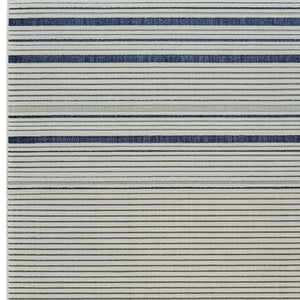 Homeroots 8' X 10' Blue And Cream Striped Distressed Indoor Outdoor Area Rug  Polypropylene 558784
