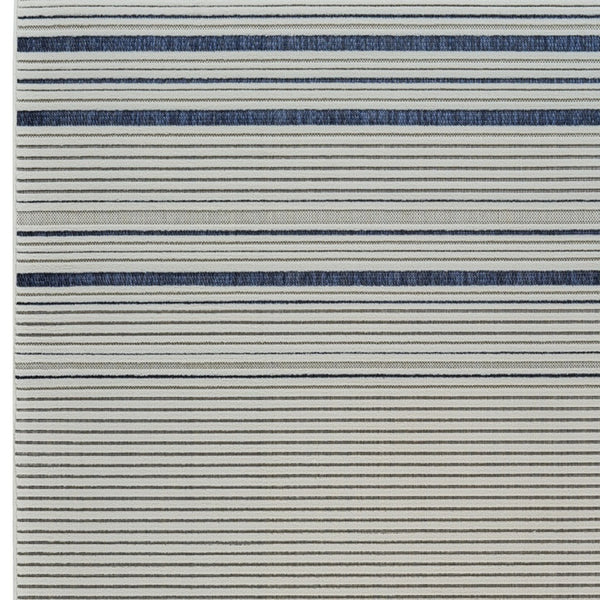 Homeroots 8' X 10' Blue And Cream Striped Distressed Indoor Outdoor Area Rug  Polypropylene 558784