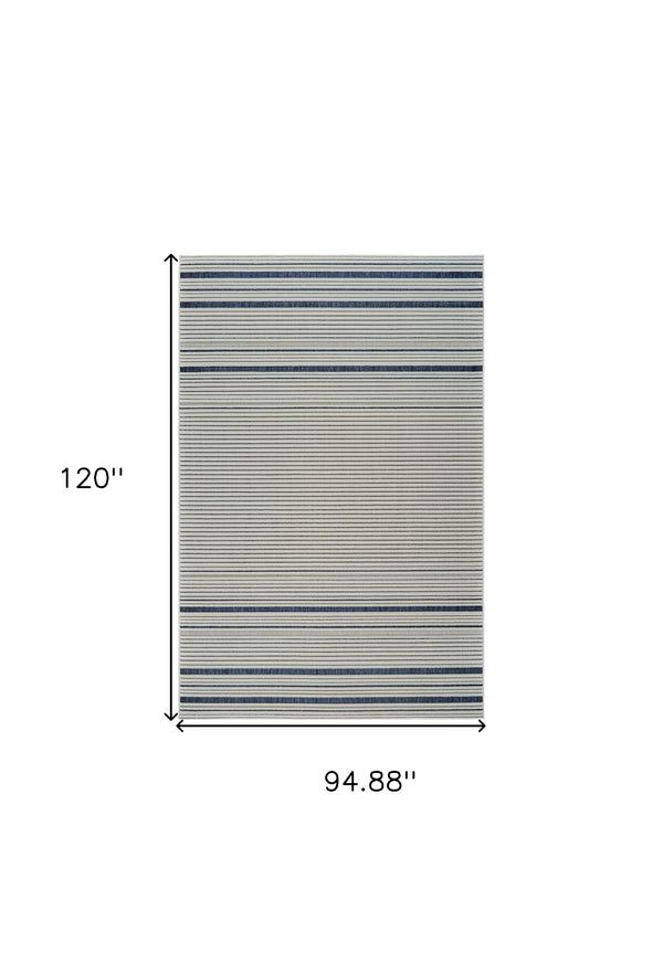 Homeroots 8' X 10' Blue And Cream Striped Distressed Indoor Outdoor Area Rug  Polypropylene 558784