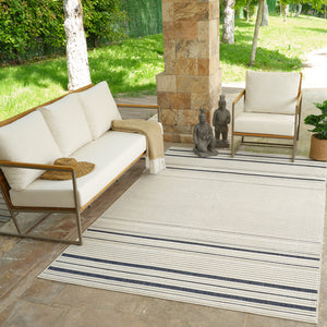 Homeroots 8' X 10' Blue And Cream Striped Distressed Indoor Outdoor Area Rug  Polypropylene 558784