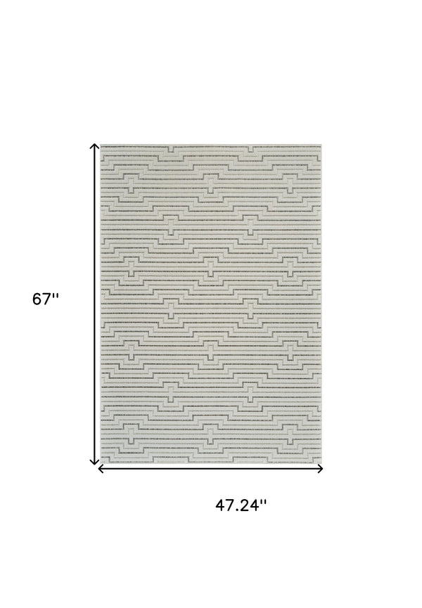 Homeroots 4' X 6' Cream And Beige Geometric Distressed Indoor Outdoor Area Rug  Polypropylene 558788