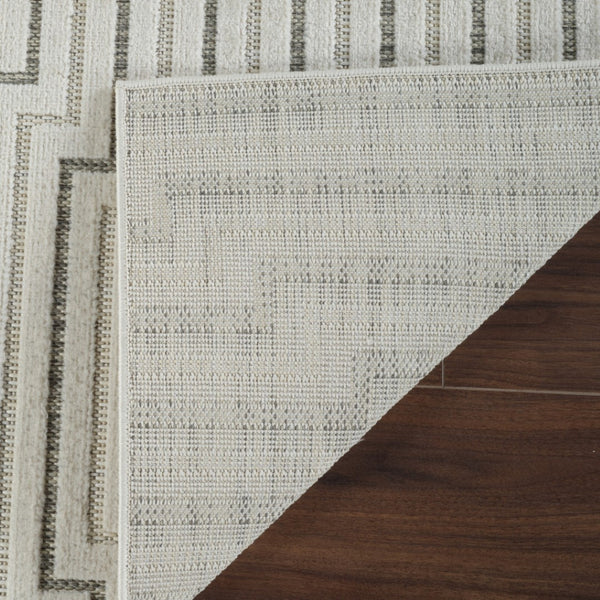 HomeRoots 4' Geometric Distressed Cream and Beige Area Rug for Stylish Indoor & Outdoor Spaces, Durable Design 5' X 7' 558789