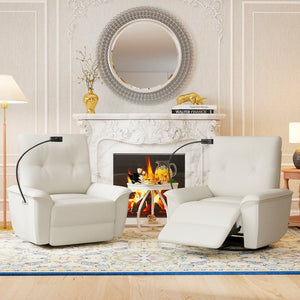 English Elm 270° Swivel Power Recliner Velvet Glider Rocker with Usb Ports for Living Room Beige W1028S00058