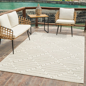 HomeRoots 4' Geometric Distressed Cream and Beige Area Rug for Stylish Indoor & Outdoor Spaces, Durable Design 6' X 9' 558790