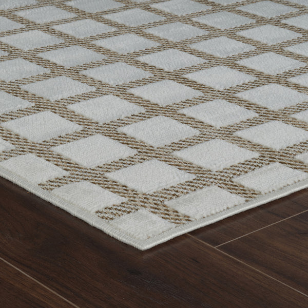 Homeroots 10' Cream And Beige Geometric Distressed Indoor Outdoor Runner Rug  Polypropylene 558792