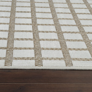 Homeroots 10' Cream And Beige Geometric Distressed Indoor Outdoor Runner Rug  Polypropylene 558792