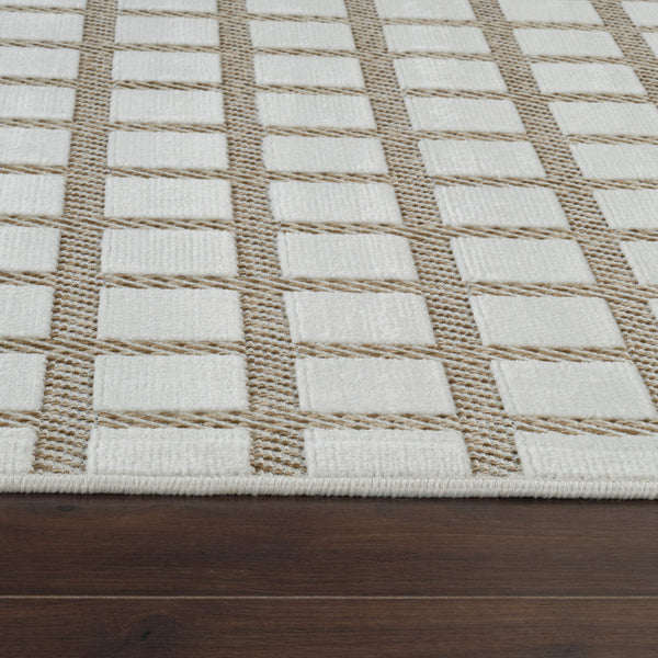 Homeroots 10' Cream And Beige Geometric Distressed Indoor Outdoor Runner Rug  Polypropylene 558792