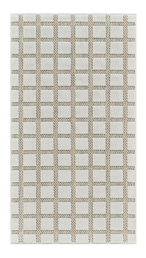 Homeroots 10' Cream And Beige Geometric Distressed Indoor Outdoor Runner Rug  Polypropylene 558792