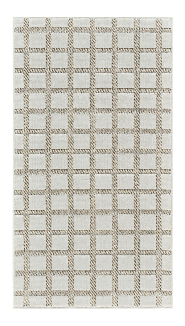 Homeroots 10' Cream And Beige Geometric Distressed Indoor Outdoor Runner Rug  Polypropylene 558792