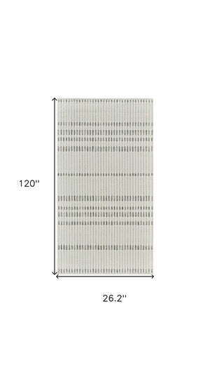 Homeroots 10' Cream And Beige Striped Distressed Indoor Outdoor Runner Rug  Polypropylene 558799