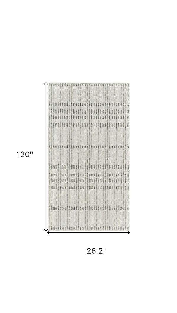 Homeroots 10' Cream And Beige Striped Distressed Indoor Outdoor Runner Rug  Polypropylene 558799