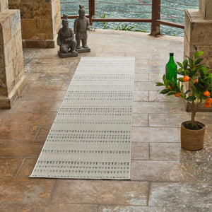 Homeroots 10' Cream And Beige Striped Distressed Indoor Outdoor Runner Rug  Polypropylene 558799