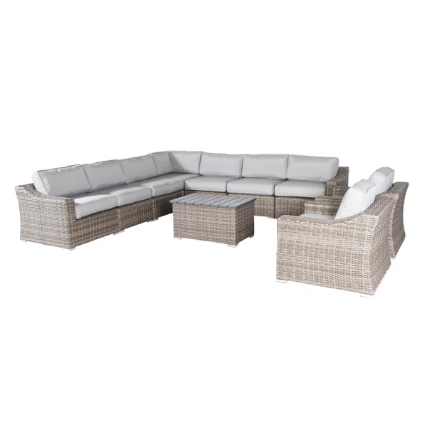 English Elm 8-Person Outdoor Seating Group 10-Piece Modular Patio Set with Weather-Resistant Wicker & Cushions B120S00053