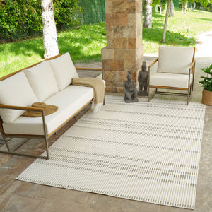 Homeroots 6' X 9' Cream And Beige Striped Distressed Indoor Outdoor Area Rug  Polypropylene 558804