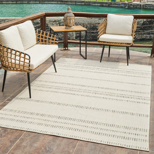 Homeroots 8' X 10' Cream And Beige Striped Distressed Indoor Outdoor Area Rug  Polypropylene 558805
