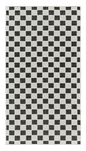 Homeroots 10' Black And White Geometric Distressed Indoor Outdoor Runner Rug  Polypropylene 558806
