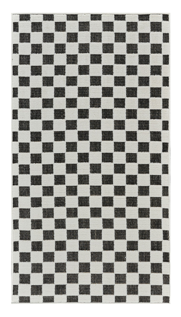 Homeroots 10' Black And White Geometric Distressed Indoor Outdoor Runner Rug  Polypropylene 558806