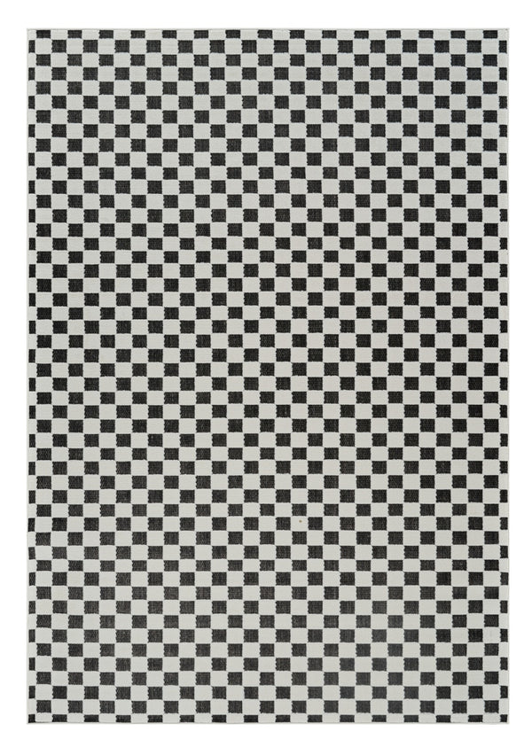 Homeroots 4' X 6' Black And White Geometric Distressed Indoor Outdoor Area Rug  Polypropylene 558809