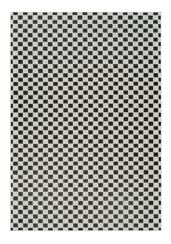 Homeroots 6' X 9' Black And White Geometric Distressed Indoor Outdoor Area Rug  Polypropylene 558811