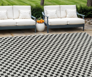 Homeroots 8' X 10' Black And White Geometric Distressed Indoor Outdoor Area Rug  Polypropylene 558812