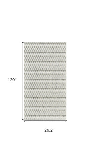 Homeroots 10' Cream And Beige Geometric Distressed Indoor Outdoor Runner Rug  Polypropylene 558813