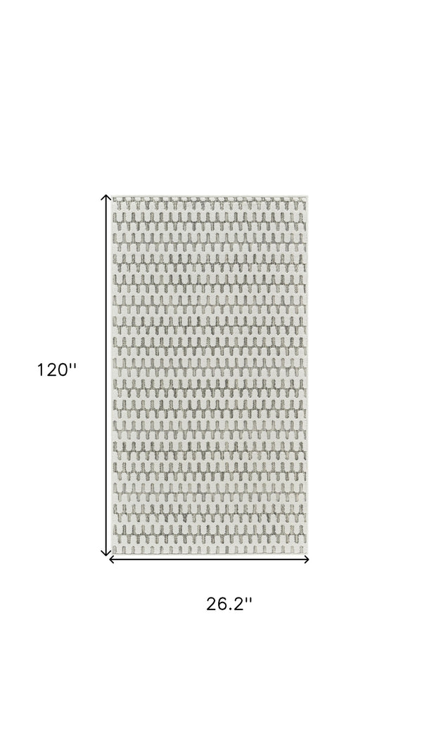 Homeroots 10' Cream And Beige Geometric Distressed Indoor Outdoor Runner Rug  Polypropylene 558813