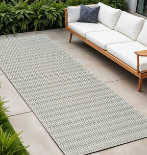 Homeroots 10' Cream And Beige Geometric Distressed Indoor Outdoor Runner Rug  Polypropylene 558813