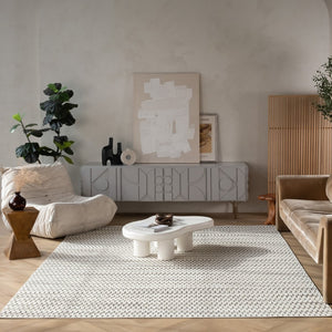 HomeRoots 4' Cream and Beige Geometric Distressed Area Rug - Durable Indoor/Outdoor Style for Any Space 5' X 7' 558817