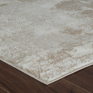 HomeRoots 4' Cream and Beige Abstract Distressed Area Rug – Soft, Stain-Resistant Design for Modern Spaces 4' X 6' 558820