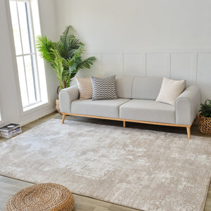 HomeRoots 4' Cream and Beige Abstract Distressed Area Rug – Soft, Stain-Resistant Design for Modern Spaces 5' X 8' 558821