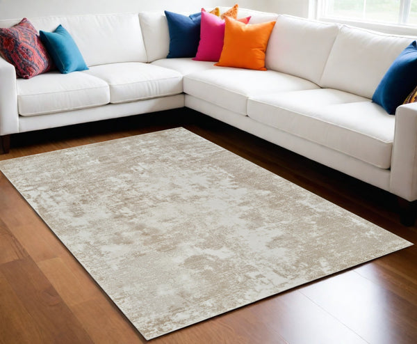 Homeroots 5' X 8' Cream And Beige Abstract Distressed Area Rug  Polypropylene 558821