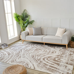 HomeRoots 4' Abstract Distressed Beige and Brown Area Rug - Stylish, Durable, and Easy-Care for Any Space 4' X 6' 558824